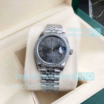 Swiss 2236 replica Rolex Datejust 31 grey dial diamond Jubilee Band watch 